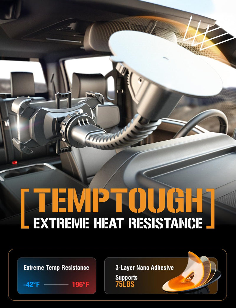 ToughTested Mammoth Truck Car Phone Holder Mount Vibration Absorbing Holder | 360° rotating phone holder for car with extra-large suction cup, expandable claw grip, and one-hand quick release Mobile Mount