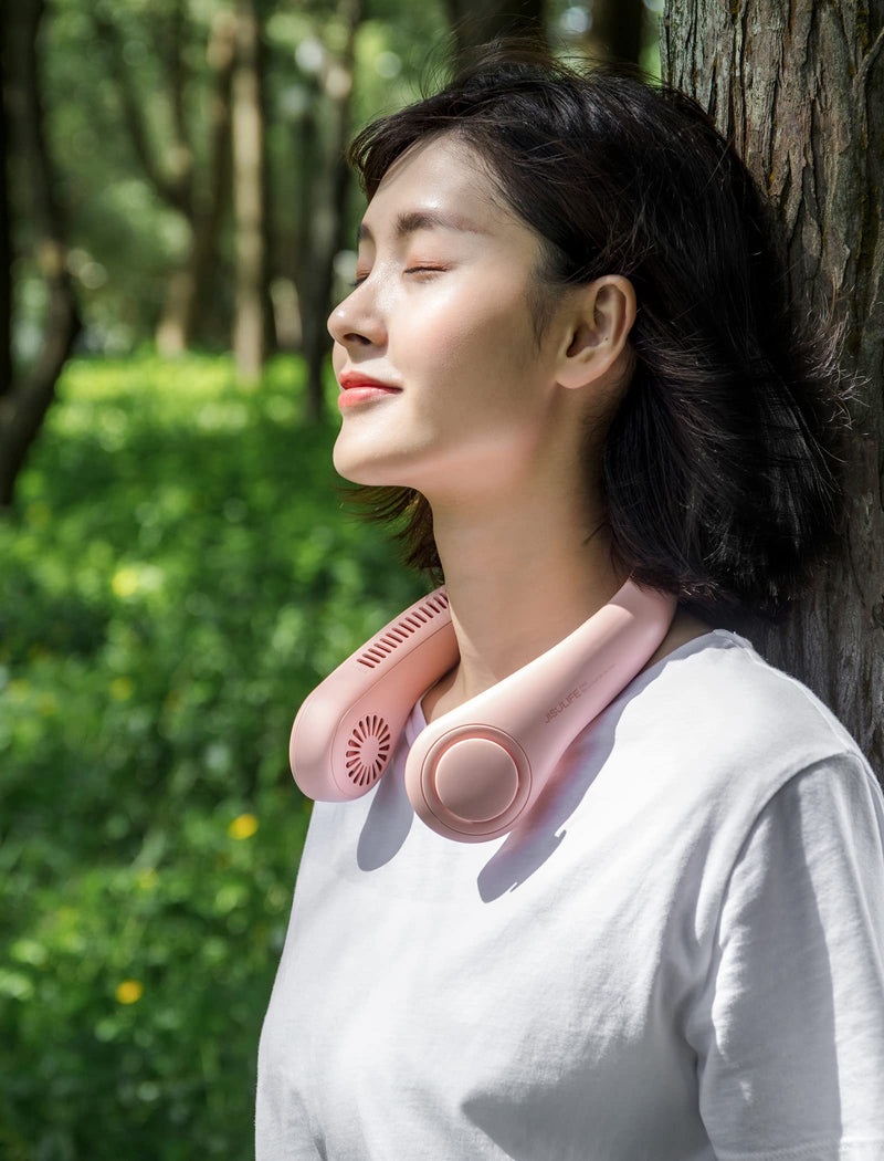 Neck Fan JISULIFE, Personal Wearable Fan, Portable Bladeless Fan, 3 Speeds Rechargeable, Battery Operated Neck Fan for Men Women 2022 Version--Pink Pink