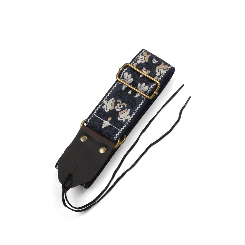 Guitar Strap,Jacquard Embroidery Cotton Guitar Straps with Crazy Horse Leather Ends for Bass, Electric & Acoustic Blue