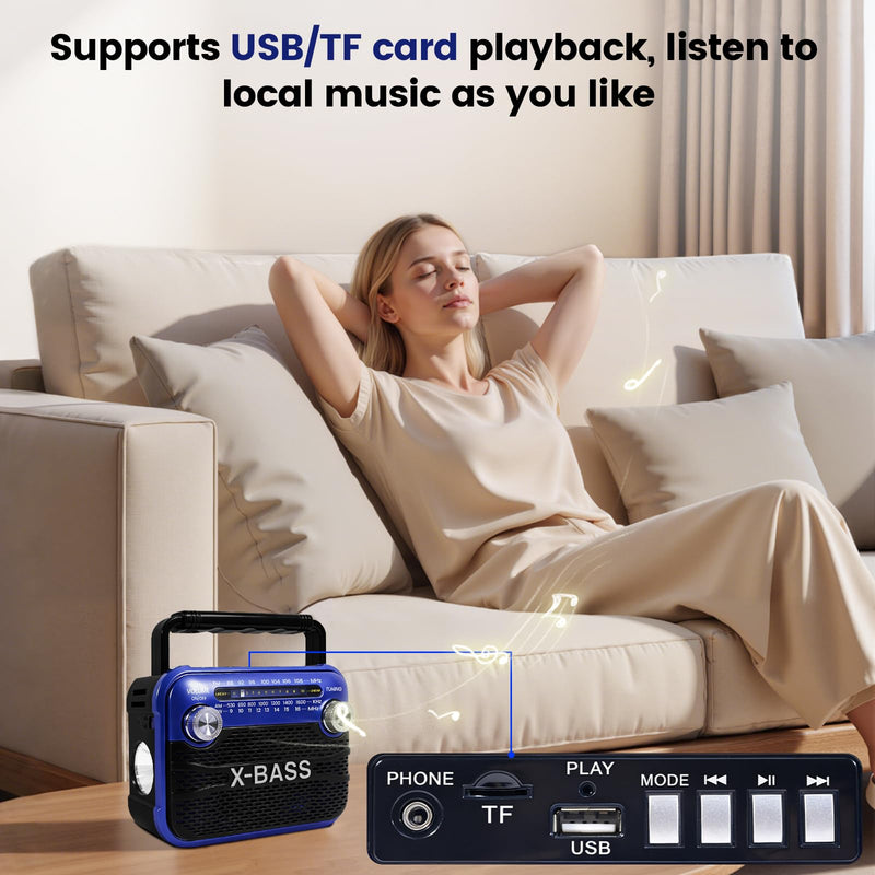 [AUSTRALIA] - Portable AM/FM/SW Shortwave Radio with Bluetooth 5.0,Support USB/TF Player,D Battery Operated/USB Charge,Digital Tuner & Earphone Jack,Emergency Flashligh, Perfect for Gifts/Elderly/Home 