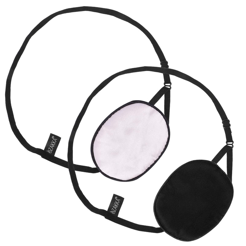 eZAKKA Eye Patches for Adults Kids Left Right Eye, 2PCS Silk Eye Patch for Lazy Eye After Surgery Amblyopia, Black and Pink 1 Count (Pack of 2) Black+Pink