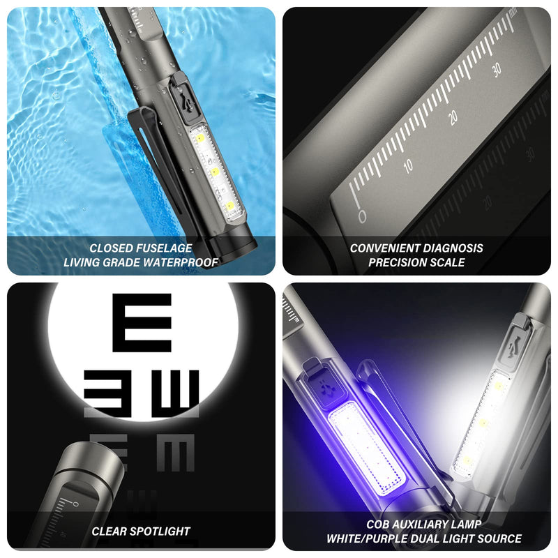 1 x Pupil Light, Diagnostic Light, Pupil Light, Emergency Service, Medical Pupil Light, with Pupil Meter and Ruler, Rechargeable USB LED Pen Lamp for Nurse (1) 1