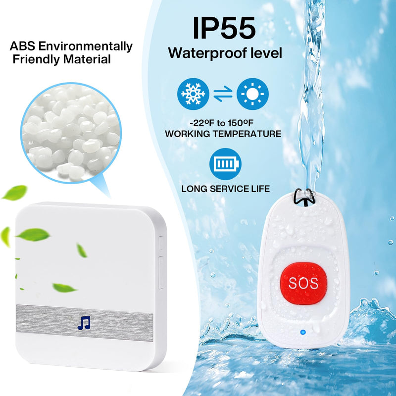 Caregiver Pagers Wireless Call Button for Elderly Patient Personal in Home Life Alert System for Seniors Range 260ft/80Menter,60 Ringtones (3 Call Buttons + 2 Receivers) 3 call buttons + 2 receivers