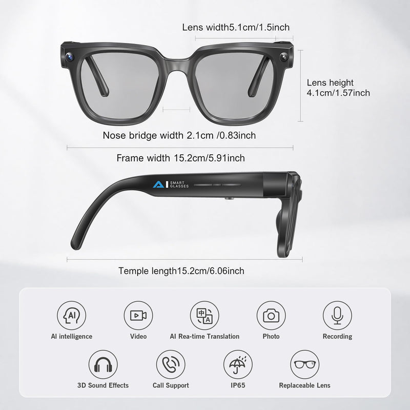 AI Smart Glasses with Camera,4K Photo & Video Capture,Real-Time Translation | 8MP HD Bluetooth Glasses Camera, AI Assistant with Object Recognition, Open Earbuds, Travel, Work, Vlog (Photochromic)