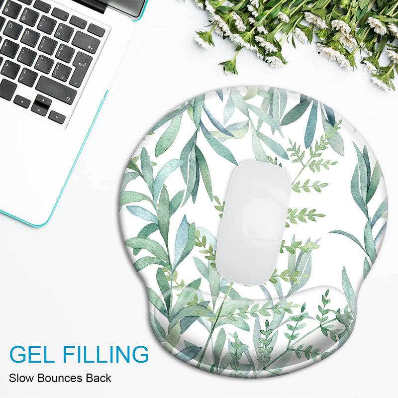 Ergonomic Mouse Pad with Wrist Support Gel [30% Larger], iDonzon Cute Soft Wrist Rest Pad with Non-Slip Rubber Base, Easy Typing & Pain Relief - Green Plants