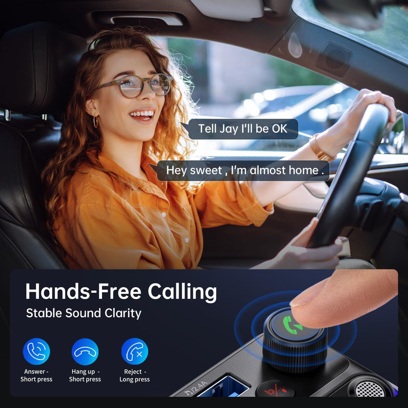[AUSTRALIA] - Syncwire Bluetooth 5.4 FM Transmitter Car Adapter 42W [Light Switch] [Stronger Dual-mic] [HiFi Bass Sound] [Fast Charging] Wireless FM Radio Stereo Music Adapter Hands-Free Calling Support USB Drive Black 
