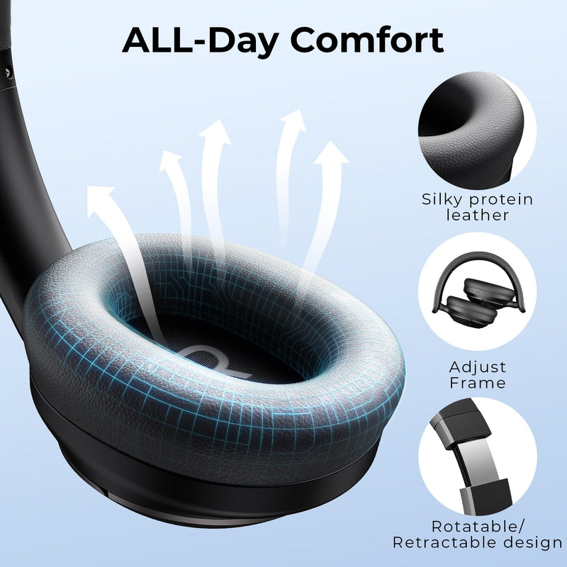 havit Hybrid ANC Wireless Headphones, Over Ear Bluetooth Headphones with Hi-Res Audio, Spatial Sound, 80H Battery, 5-Mic ENC Calls, Metal-Accent Foldable Design