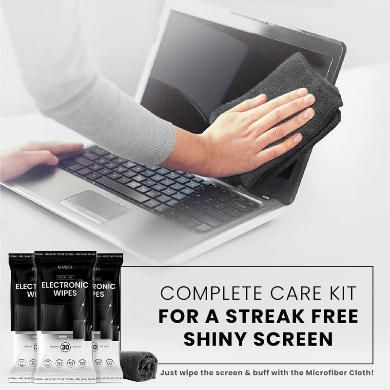 EVEO Electronic Wipes Screen Cleaner-TV Screen Cleaner Wipes, Computer Screen Cleaner, Laptop Screen Cleaner, ipad & Monitor Cleaner, TV Cleaner Screen Cleaning Wipes - [90 Wipes + Microfiber Cloth ] 3 pack (90 wipes)