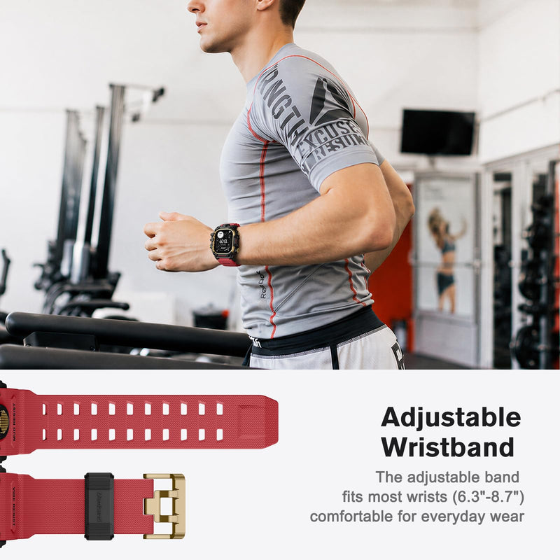 amBand Bands Case Screen Protector Compatible with Apple Watch Ultra 3/2/1 49mm for Men, M3 Rugged Protective Case with Band and 9H Tempered Glass for iWatch Ultra 49mm Men Red 49mm - Ultra 3/Ultra 2/Ultra