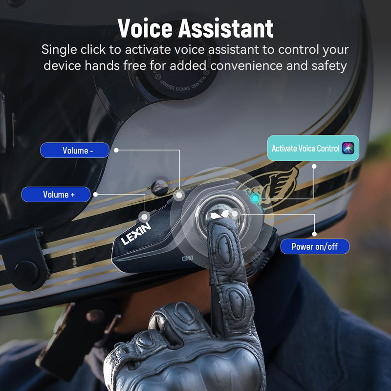 LEXIN G1 Motorcycle Bluetooth Headset, Waterproof Helmet Headphones with 2 Types Microphones, Hands-Free Call/Music/GPS, 6 Shells/USB-C Fast Charging/Noise Cancelling, Compatible with ATVs/Dirt Bike