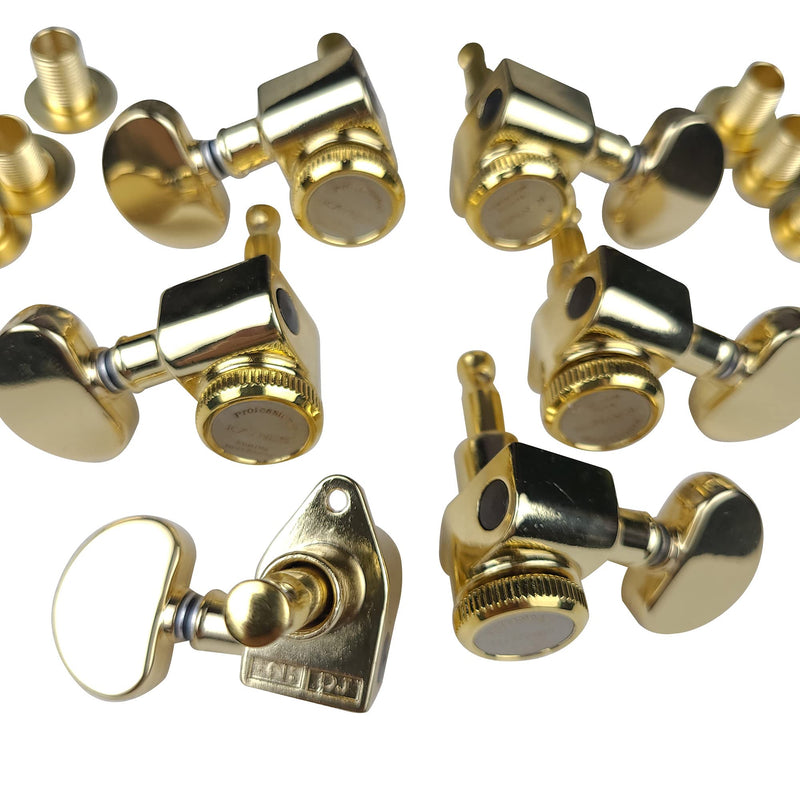 Kaynes 3x3 Guitar Lock String Tuning Pegs – Gold Locking Tuners Keys Machine Heads Tuners with Half-Circle Handle for Les Paul LP SG Style Electric or Acoustic Guitar (Golden) Golden