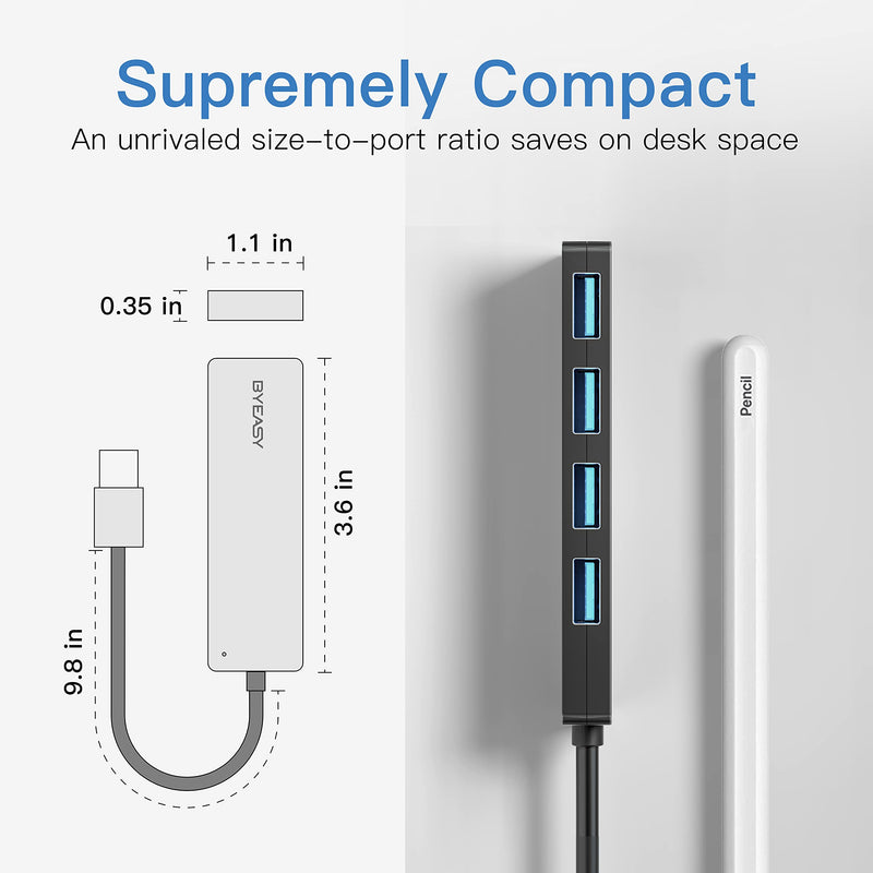 USB Hub, BYEASY 4 Port USB 3.0 Hub, Ultra Slim Portable Data Hub Applicable for iMac Pro, MacBook Air, Mac Mini/Pro, Surface Pro, Notebook PC, Laptop, USB Flash Drives, Tesla Model 3 and Mobile HDD 0.8 ft Black
