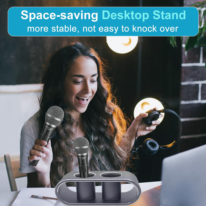 [AUSTRALIA] - Desktop Microphone Storage Holder, Metal Aluminum Alloy Wireless Mic Holder, Hold Up to 2 Microphones, Ideal Tabletop Microphone Holder Organizer and Display(Gray) Gray 