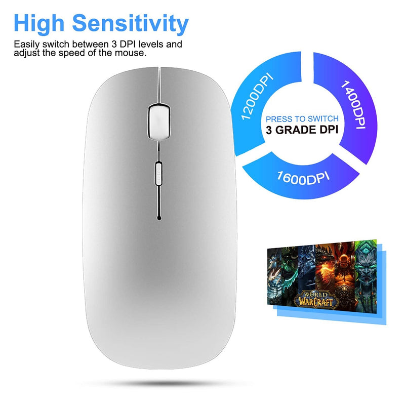 Ultra-Thin 2.4G Office Wireless Mouse Mute Charging Mouse Notebook Home Mouse with USB Receiver Compatible for Notebook, PC, Laptop, Computer, MacBook (Silver) Silver