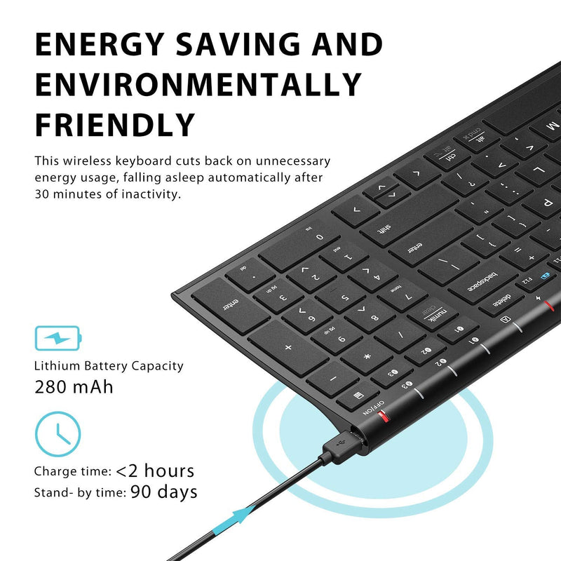 iClever BK10 Bluetooth Keyboard, Universal Wireless Keyboard, Rechargeable Bluetooth 5.1 Multi Device Keyboard with Number Pad Full Size Stable Connection for Windows, iOS, Android, Mac
