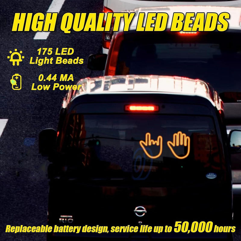 Road Mate Hand, Road Mate Hand Signal, Funny Car Led Finger Lights with Remote Control, Finger Flickering Light for Car, Light up Finger for Car Window