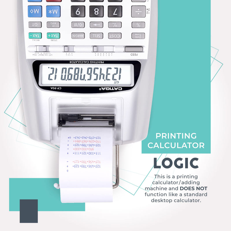CATIGA Printing Calculator with Tape Print Out - 10 Key Adding Machine with Paper Roll, Desktop Electric Calculator for Accounting, Business, Finance, Home Office Use CP90A 3) Silver Pro