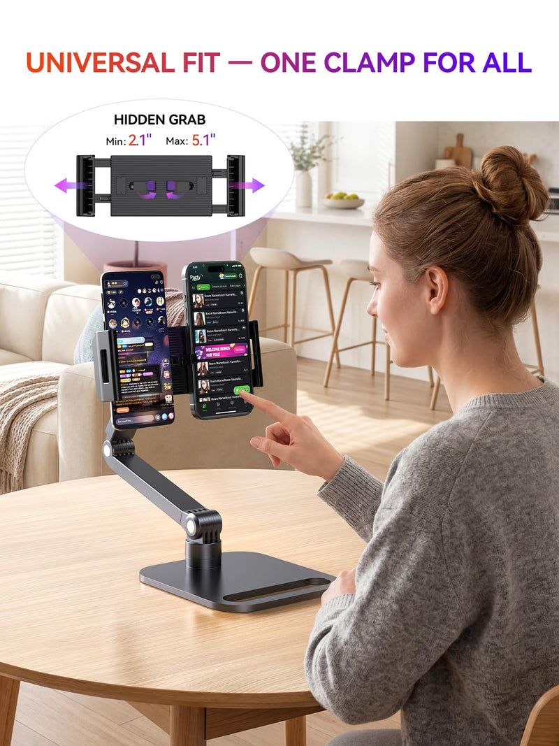UPERFECT Portable Monitor & Tablet Stand, Heavy-Duty Carbon Steel Mount | Adjustable Clamp, Fits 4.7–19" Devices, 360° Rotation, Foldable Desk Mount for iPad, Phone, Tablet & Travel Use 19 inch