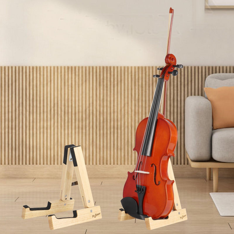 [AUSTRALIA] - Mr.Power Oak Violin Stand with bow holder, Wood Soprano Ukulele Floor Stand, Portable A-Frame Folding Music Holder for Viola Small Guitar Musical Instrument, for Concert Home Studio Exhibition 