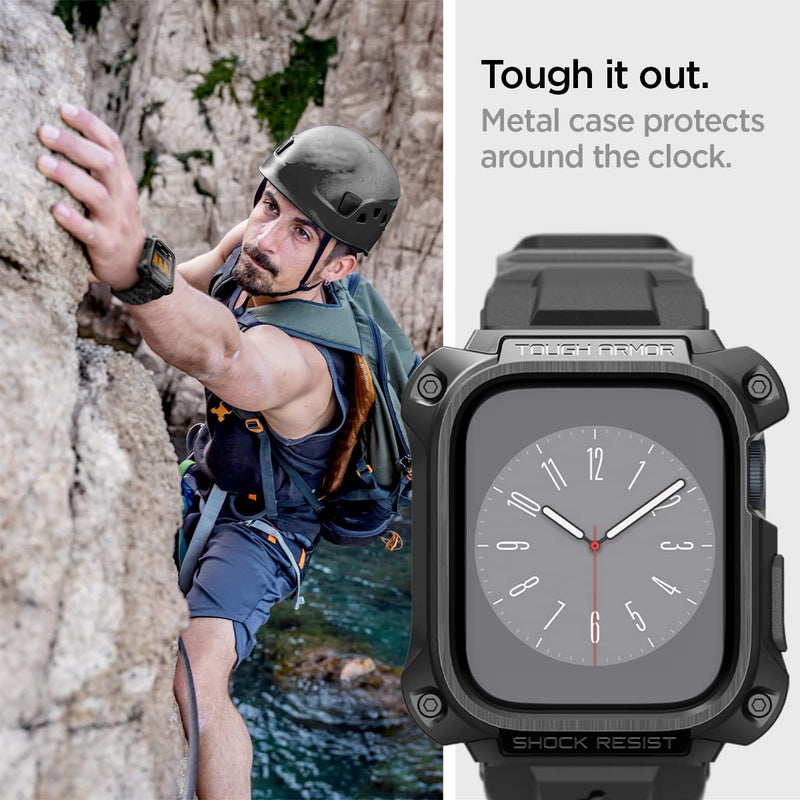 Spigen for Apple Watch Series 9/8/7 45mm Band with Case | Tough Armor Pro Metal Durable Metal Protective Cover Strap with Secure Fit Black