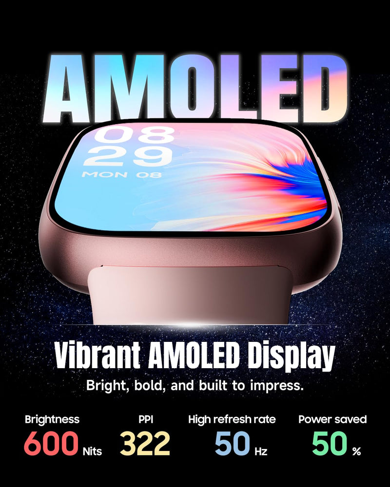 Smart Watch for Women Android & iPhone, 1.85" Ultra HD AMOLED Display,10 Day Battery, 3ATM Swimming Waterproof, Answer/Make Calls, Fitness/Heart Rate/Sleep Tracker/100 Sports, Pink