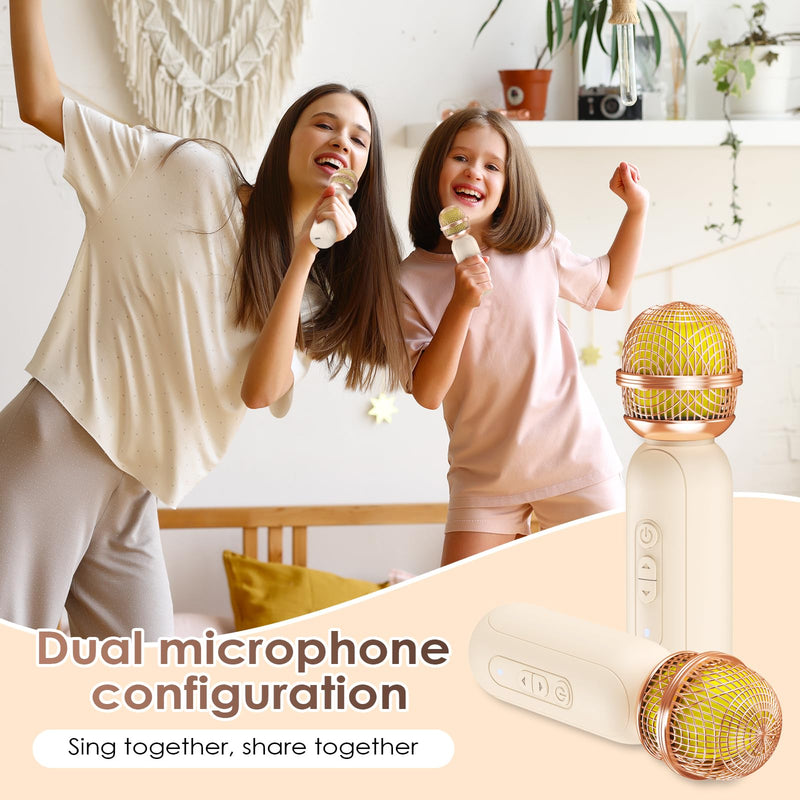 Mini Karaoke Machine for Kids & Adults with 2 Wireless Microphones Portable Karaoke Machine 2x5W Bluetooth Speaker Birthday Gift Toys Gifts for Kids Family Home Outdoor Party Cream