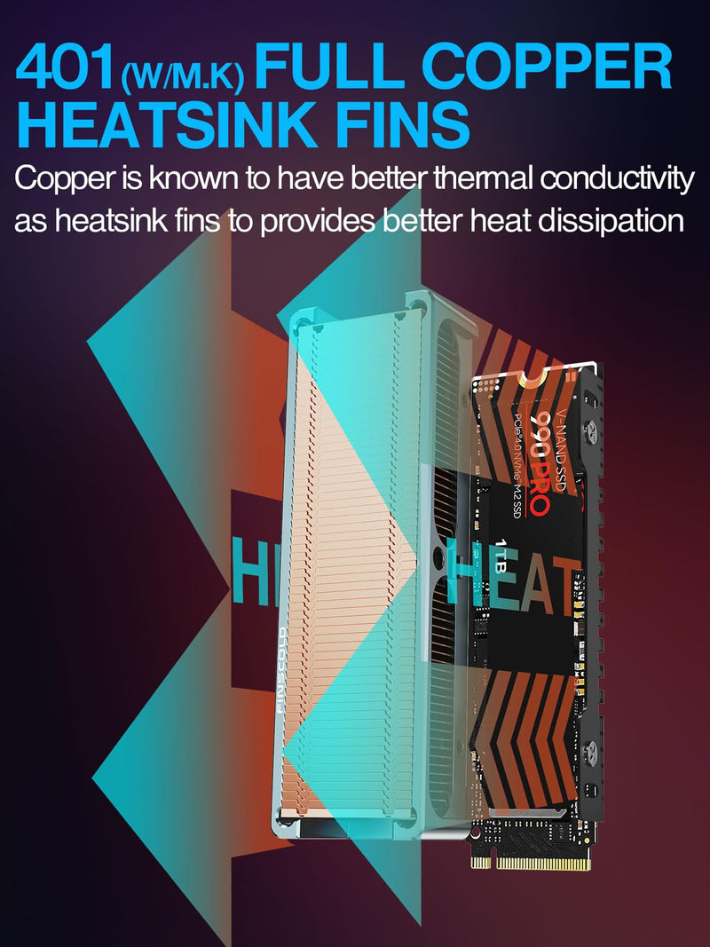 JEYI Q150 M.2 HeatSink, Cooper Fins with Aluminum Frame Passive Heat Sinks - Finscold Q150-1.7mm / 0.68"