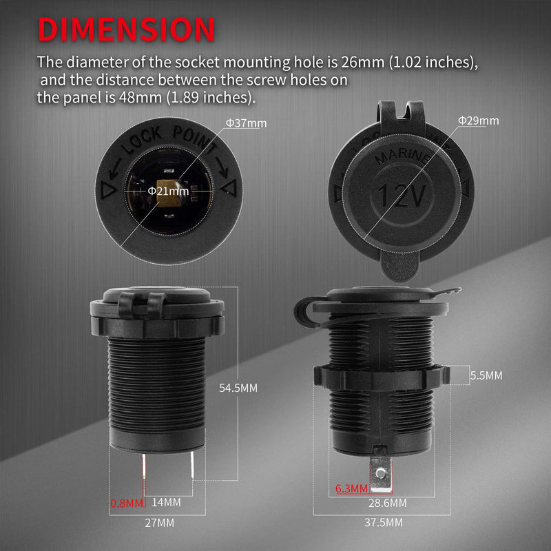 DaierTek 3 pcs Lighted Car Cigarette Lighter Socket and 3 pcs PD Type C USB Charger Socket