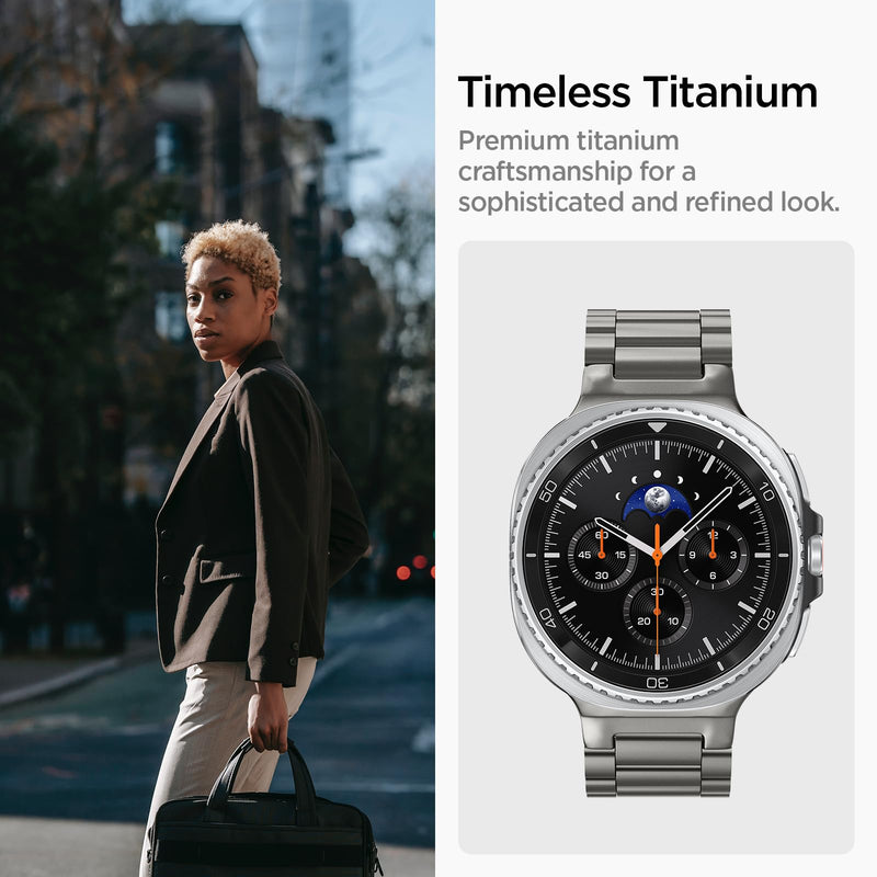 Spigen Modern Fit Titanium for Samsung Galaxy Watch Band | For Galaxy Watch 9/8 44/40mm, 8 Classic 46mm Premium Business Metal Adjustable Replacement Wristband Natural Titanium