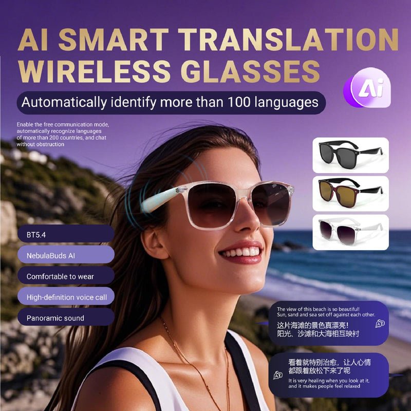 Smart AI Bluetooth Sunglasses for Women Men Translation Translator Translate Translating Headphones Audio Glasses with 150 Language & Accents UV Protection Bluetooth 5.4 Eyeglasses with Speakers Coffee