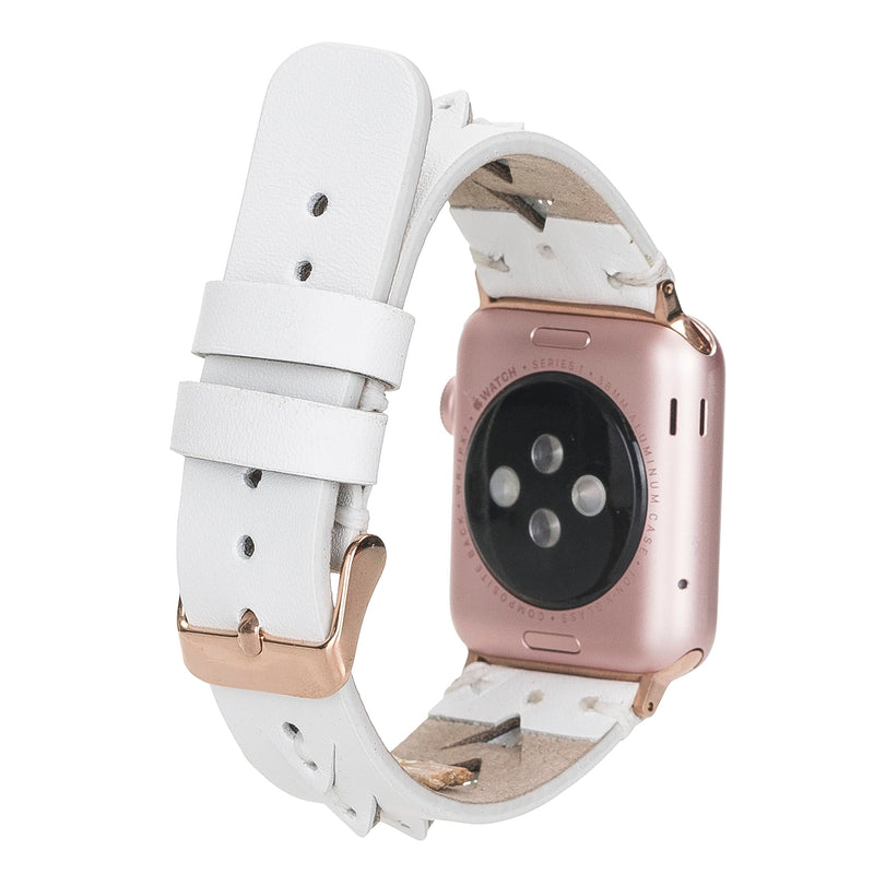 Handmade Leather Watch Band for Apple Watch Series 9 8 7 6 5 4 3 2 1 SE Ultra 2 1 Compatible with 38 40 41 42 44 45 49mm Apple Watch Bands for Women & Men 7-9 Inches Size, White 38 40 41mm Lemon Grass w/Silver Connector&Clasp 41mm/40mm/38mm