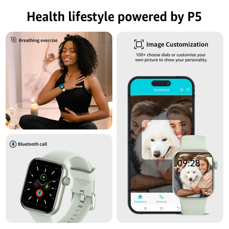 Smart Watch for Men Women Answer/Make Call, 1.85" Smartwatch, Fitness Watch with Heart Rate Blood Pressure Sleep Monitor, 140+Sports, IP68Waterproof Step Counter Compatible with Android IOSGreen