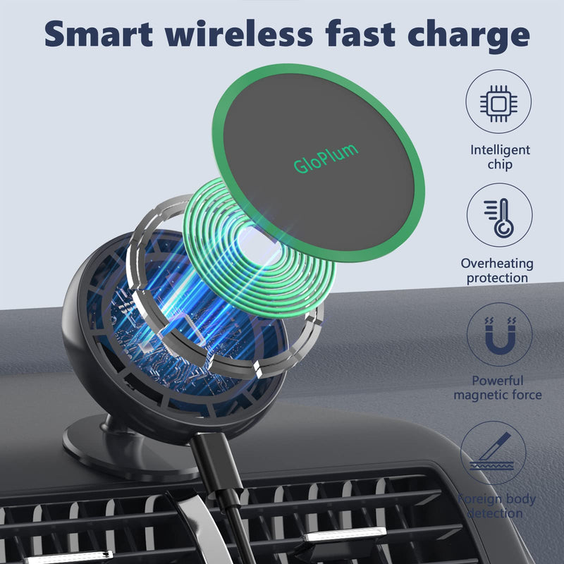 Magnetic Wireless Car Charger Mount Compatible with Magsafe iPhone 15/ iPhone 14/iPhone 13, Fast Charging Air Vent Magnet Accessories Car Phone Holder Gray