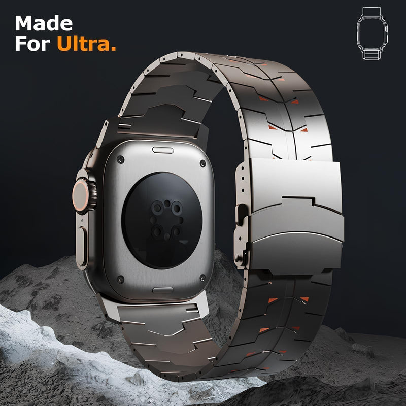MOLOSLEEVE Titanium Band for Apple Watch Ultra 3/2/1, Wider Body 26mm with Secure Clasp, No-Gap Fit, Lightweight Natural Titanium Orange 49mm