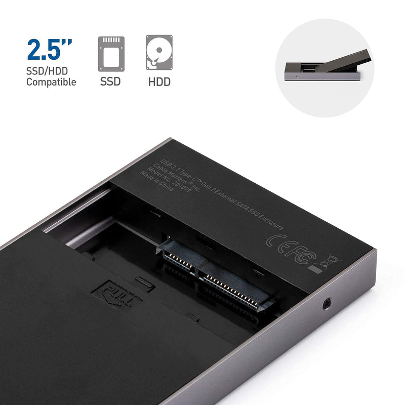 Cable Matters Premium Aluminum 10Gbps Gen 2 USB C Hard Drive Enclosure for 2.5" SSD/HDD with USB-C and USB-A Cables - Thunderbolt 3 Port Compatible & USBC to SATA Adapter