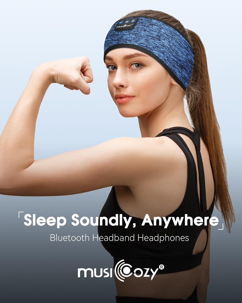 MUSICOZY Sleep Headphones Bluetooth Headband, Wireless Music Sleeping Headphones Sleep Eye Mask Earbuds for Side Sleepers Workout Running Travel Yoga Office Cool Gadget Tech Unique Gift 2 Pcs
