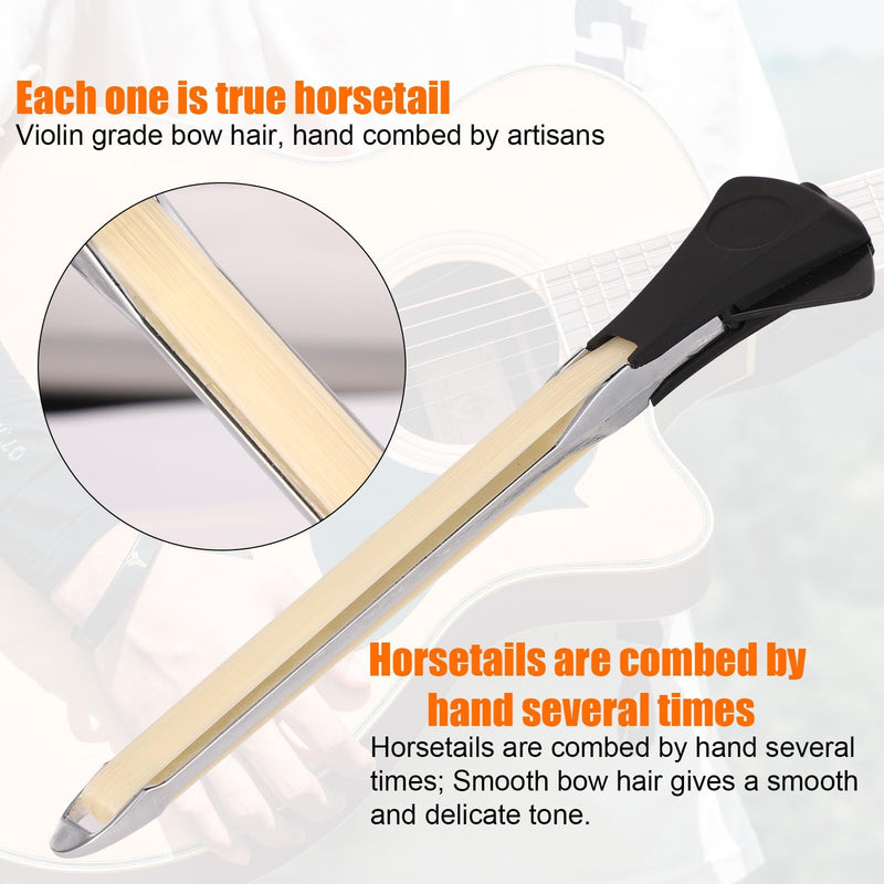 Guitar Bow Kit, 2-in-1 Horsehair Aluminum Alloy Guitar Bow Pick with Rosin Sandpaper Cloth Fun Acoustic Instrument Playing Tools Create Violin & Cello Sounds Creative Gift for Music Lover