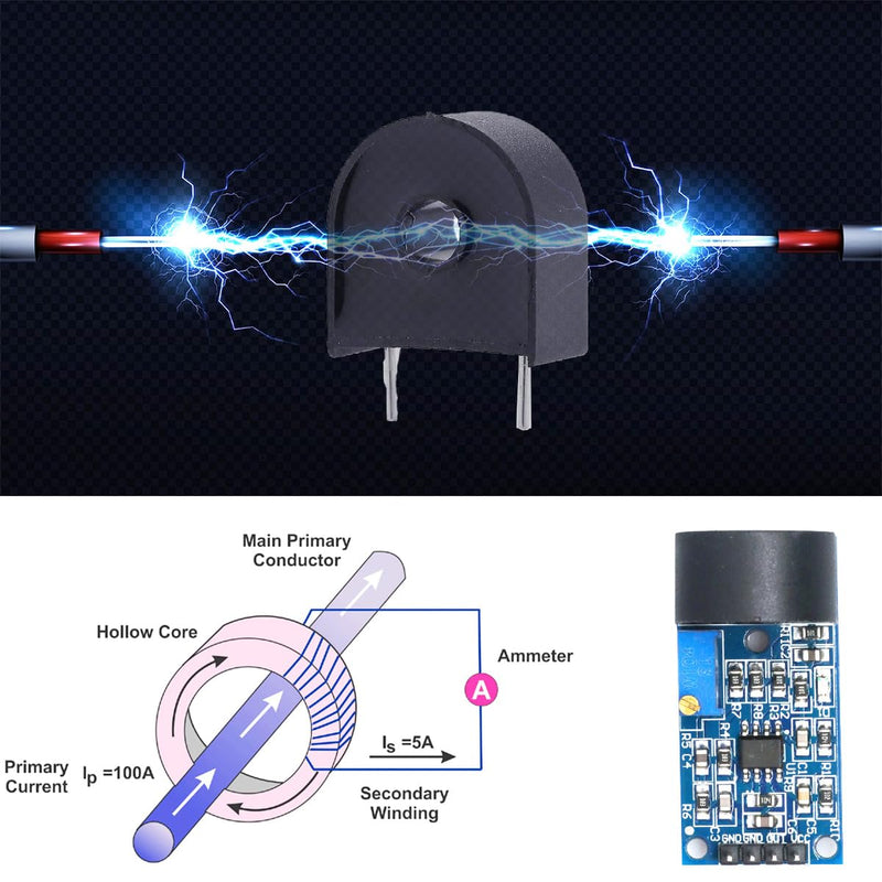 DAOKAI 5A AC Sensor Current Sensor Current Transformer ZMCT103C Single Phase AC Current Transformer Module Active Output Current Sensor Module Board with Dupont Cable, Pack of 5