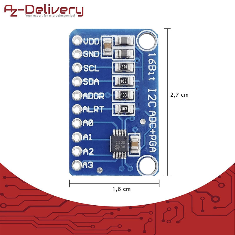 AZDelivery 3 x Compatible with ADS1115 ADC Module 16bit 4 Channels Compatible with Arduino and Raspberry Pi with E-Book