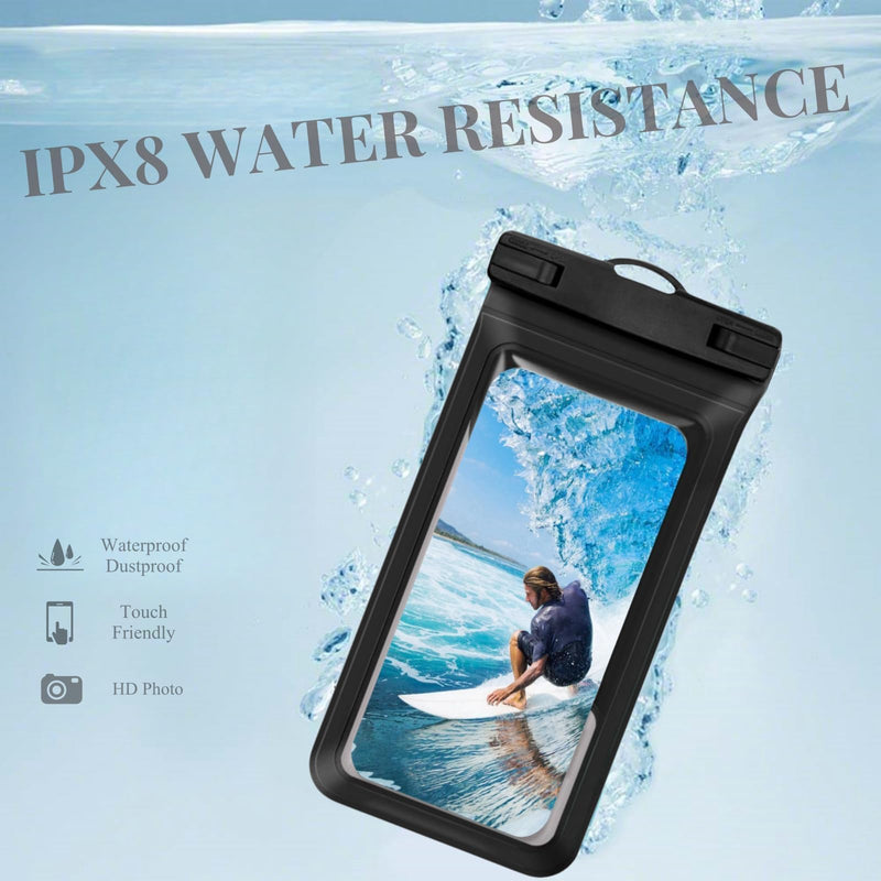 Waterproof Phone Pouch, with Inside Card Bag, Large Waterproof Case for iPhone 15 14 13 Pro Max, IPX8 Certified and Lightweigt Cellphone Dry Bag Beach Cruise Ship Essentials,1 Pack-Black-8.3″ A1-Black