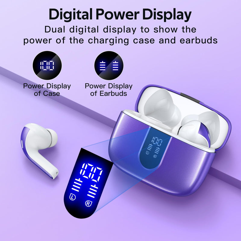 TAGRY 2 Sets X08 Forest Green and Phantom Purple Bluetooth Headphones True Wireless Earbuds 60H Playback Ear Buds with Wireless Charging Case in-Ear Earbuds with Mic