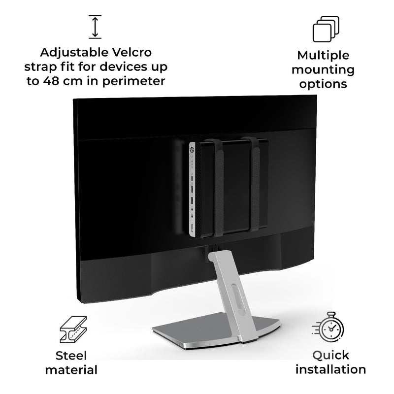 HumanCentric Universal Wall & VESA Mount, Adjustable Strap | For Small computers, UPS Units, Cable Boxes, Modems & Other Electronic Devices, Mounts on Wall or Back of Computer Monitor