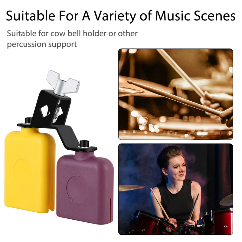 Jam Block,Plastic Cow Bell Double Sambago Bell Jam Block for Band Practice,Festival Performance,Latin Percussion Instrument Kit (Yellow-Purple) 6.2 inch Yellow-Purple