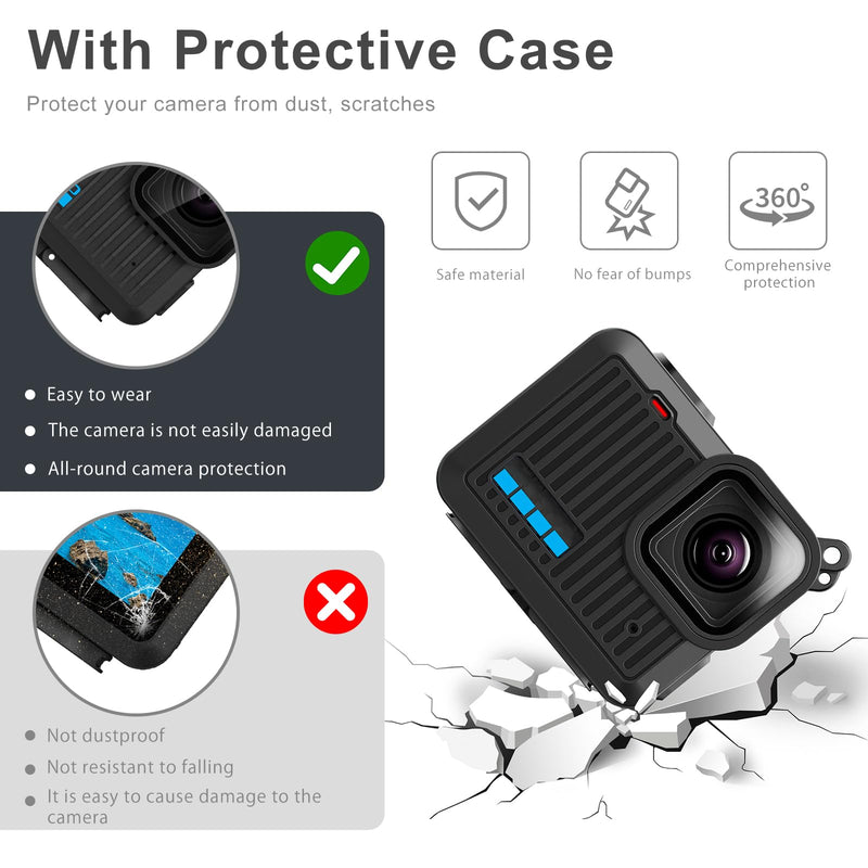 [AUSTRALIA] - FitStill Silicone Sleeve Rubber Case for Go Pro Hero 4K,Protective Housing Case Replace Battery Side Cover&Screen Protectors&Lens Caps&Lanyard for Hero4K 2024 Action Camera Accessories Kit Hero 4K (Silicone Case) 