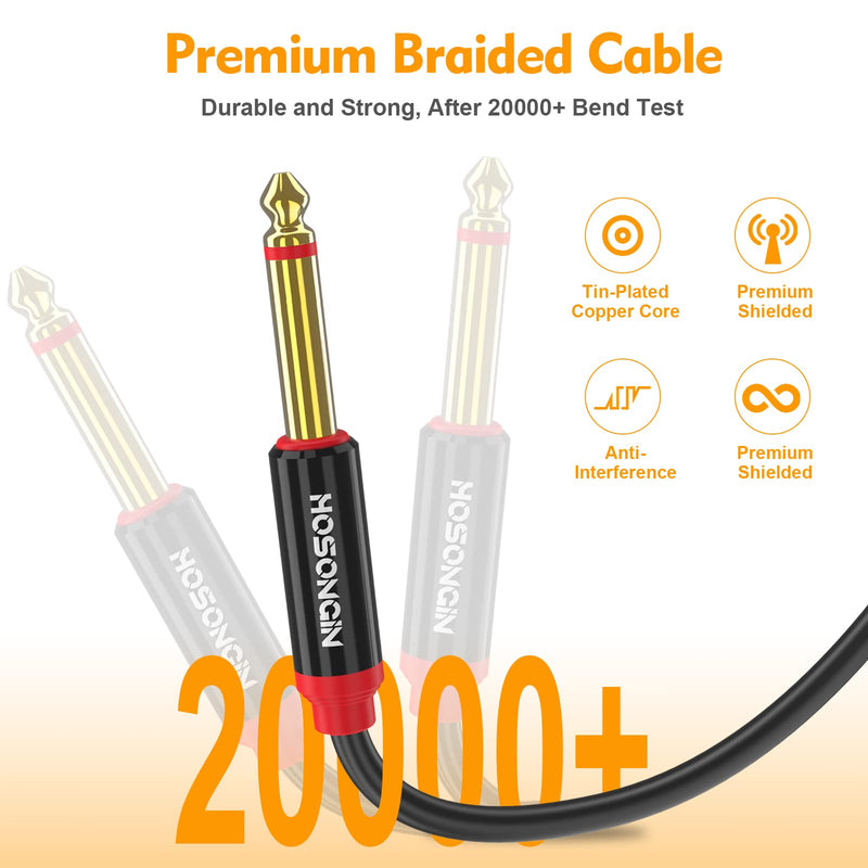 [AUSTRALIA] - HOSONGIN Dual 1/4 inch TS to Dual 1/4 inch TS Stereo Interconnect Insert Cable for Amplifer Mixer, 20 Feet, PVC Jacket-Gold Plated Plug-Double Shielding 