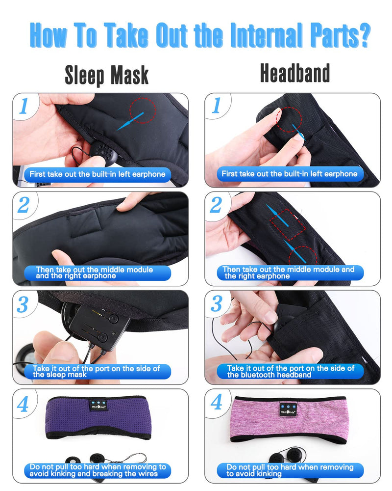 MUSICOZY Sleep Headphones Bluetooth Headband Sleeping Eye Mask & Bluetooth Module Kit with Speakers and Charging Cable