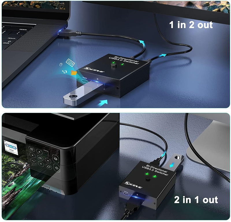 USB 3.0 Switch 2 in 1 Out, USB Switcher 2 Computers Sharing Keyboard or Mouse Printer Scanner Webcam, Printer Splitter for 2 Computers, 2 Port USB Selector Switch with 2 USB3.0 Cables Black 12cm usb 2 in 1 out