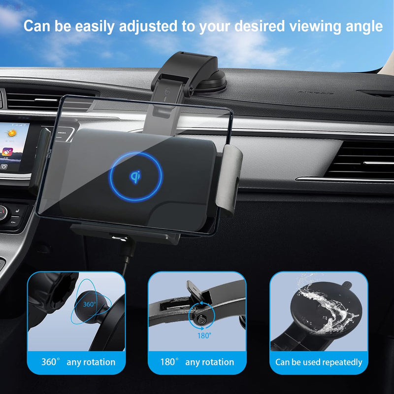 Wireless Car Charger Mount, 15W Fast Charging Holder | Wireless Strong Suction Fast Charging Phone Holder, Shockproof Silicone for iPhone 17/16/15 Pro Max & Galaxy Z Fold8/7/6/5/4
