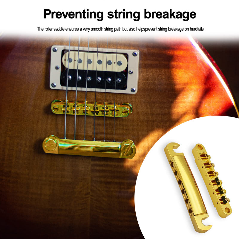 MAXCHEER A Set of String Saddle Tune-O-Matic Bridge & Tailpiece For GB LP Style Electric Guitar (Gold) Gold