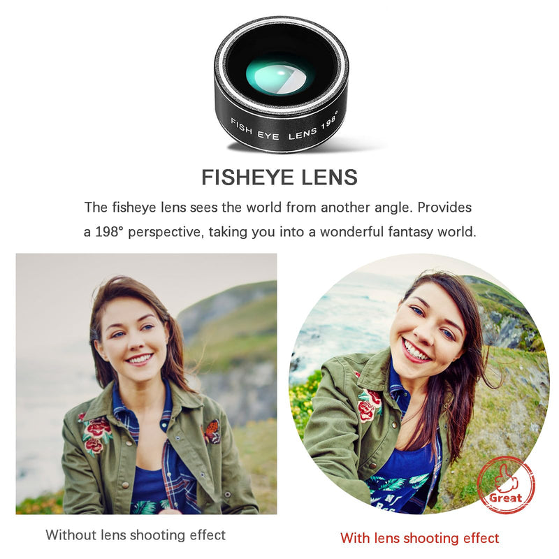 [AUSTRALIA] - Phone Camera Lens Kit Upgraded Version Telephoto 28X Wide Angle 0.6X Macro 20X Fisheye 198° for Most Smartphones (Black) fisheye lens 